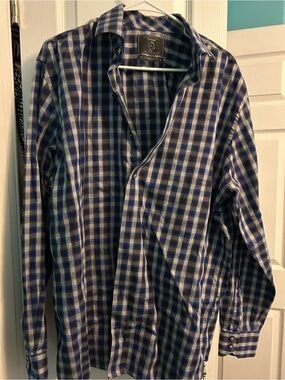 Men's Blue & White Check Button-Down Shirt